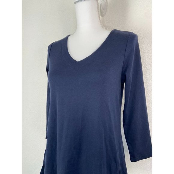 J. Jill women's XS navy pima 3/4-sleeve v-neck top casual stretch‎ blouse - Picture 2 of 6
